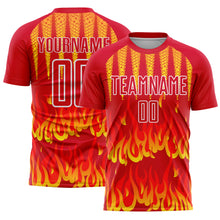 Load image into Gallery viewer, Custom Red Yellow-White Flame Sublimation Soccer Uniform Jersey