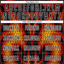 Load image into Gallery viewer, Custom Black Red-Gold Flame Sublimation Soccer Uniform Jersey