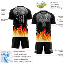 Load image into Gallery viewer, Custom Black Gray Red-Gold Flame Sublimation Soccer Uniform Jersey