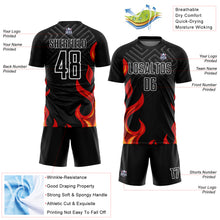 Load image into Gallery viewer, Custom Black Red-Gold Flame Sublimation Soccer Uniform Jersey