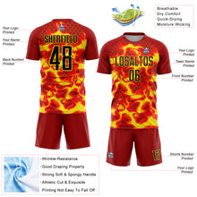 Load image into Gallery viewer, Custom Red Black-Light Yellow Flame Sublimation Soccer Uniform Jersey