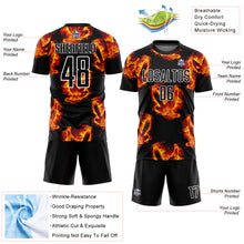 Load image into Gallery viewer, Custom Black Red-Gold Bird Flame Sublimation Soccer Uniform Jersey