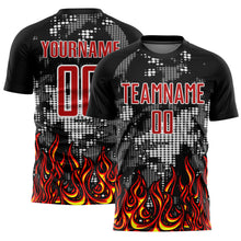 Load image into Gallery viewer, Custom Black Red Gold-Gray Flame Sublimation Soccer Uniform Jersey