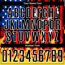 Load image into Gallery viewer, Custom Black Red Royal-Gold American Flag Flame Sublimation Soccer Uniform Jersey