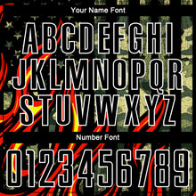 Load image into Gallery viewer, Custom Camo Black Red-Gold Flame Sublimation Salute To Service Soccer Uniform Jersey