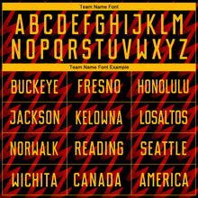 Load image into Gallery viewer, Custom Black Gold-Red Zigzag Shape Sublimation Soccer Uniform Jersey