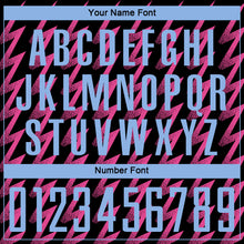 Load image into Gallery viewer, Custom Black Light Blue-Pink Zigzag Shape Sublimation Soccer Uniform Jersey