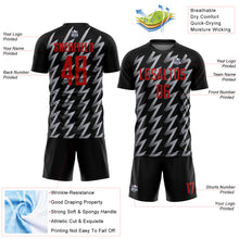 Load image into Gallery viewer, Custom Black Red-Gray Zigzag Shape Sublimation Soccer Uniform Jersey