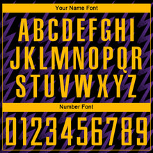 Load image into Gallery viewer, Custom Black Gold-Purple Zigzag Shape Sublimation Soccer Uniform Jersey