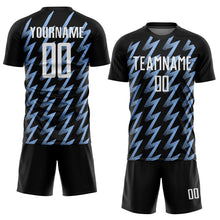 Load image into Gallery viewer, Custom Black White-Light Blue Zigzag Shape Sublimation Soccer Uniform Jersey