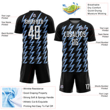 Load image into Gallery viewer, Custom Black White-Light Blue Zigzag Shape Sublimation Soccer Uniform Jersey