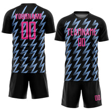 Load image into Gallery viewer, Custom Black Pink-Light Blue Zigzag Shape Sublimation Soccer Uniform Jersey