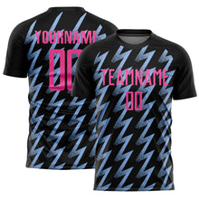 Load image into Gallery viewer, Custom Black Pink-Light Blue Zigzag Shape Sublimation Soccer Uniform Jersey