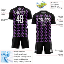 Load image into Gallery viewer, Custom Black White-Medium Purple Zigzag Shape Sublimation Soccer Uniform Jersey