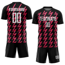 Load image into Gallery viewer, Custom Black White-Neon Pink Zigzag Shape Sublimation Soccer Uniform Jersey