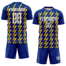 Load image into Gallery viewer, Custom Royal White-Yellow Zigzag Shape Sublimation Soccer Uniform Jersey