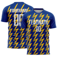 Load image into Gallery viewer, Custom Royal White-Yellow Zigzag Shape Sublimation Soccer Uniform Jersey