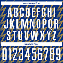 Load image into Gallery viewer, Custom Royal White-Old Gold Zigzag Shape Sublimation Soccer Uniform Jersey