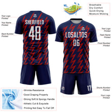 Load image into Gallery viewer, Custom Navy White-Red Zigzag Shape Sublimation Soccer Uniform Jersey