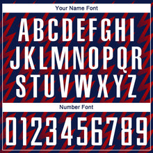 Load image into Gallery viewer, Custom Navy White-Red Zigzag Shape Sublimation Soccer Uniform Jersey