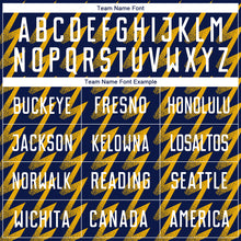 Load image into Gallery viewer, Custom Navy White-Gold Zigzag Shape Sublimation Soccer Uniform Jersey