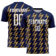 Load image into Gallery viewer, Custom Navy White-Old Gold Zigzag Shape Sublimation Soccer Uniform Jersey