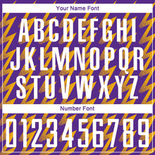 Load image into Gallery viewer, Custom Purple White-Gold Zigzag Shape Sublimation Soccer Uniform Jersey