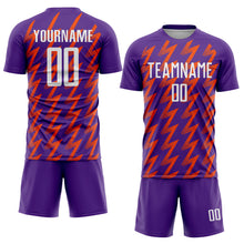 Load image into Gallery viewer, Custom Purple White-Orange Zigzag Shape Sublimation Soccer Uniform Jersey