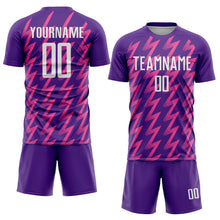 Load image into Gallery viewer, Custom Purple White-Pink Zigzag Shape Sublimation Soccer Uniform Jersey