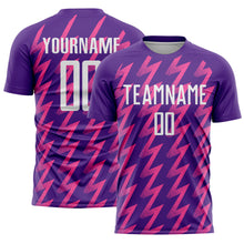 Load image into Gallery viewer, Custom Purple White-Pink Zigzag Shape Sublimation Soccer Uniform Jersey