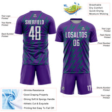 Load image into Gallery viewer, Custom Purple White-Teal Zigzag Shape Sublimation Soccer Uniform Jersey