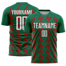Load image into Gallery viewer, Custom Kelly Green White-Red Zigzag Shape Sublimation Soccer Uniform Jersey