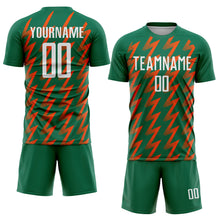 Load image into Gallery viewer, Custom Kelly Green White-Orange Zigzag Shape Sublimation Soccer Uniform Jersey