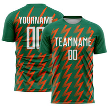 Load image into Gallery viewer, Custom Kelly Green White-Orange Zigzag Shape Sublimation Soccer Uniform Jersey