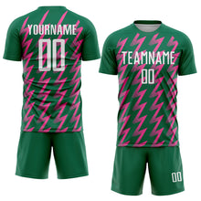 Load image into Gallery viewer, Custom Kelly Green White-Pink Zigzag Shape Sublimation Soccer Uniform Jersey