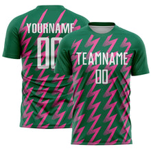 Load image into Gallery viewer, Custom Kelly Green White-Pink Zigzag Shape Sublimation Soccer Uniform Jersey