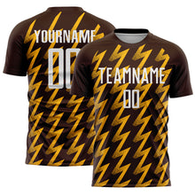 Load image into Gallery viewer, Custom Brown White-Gold Zigzag Shape Sublimation Soccer Uniform Jersey