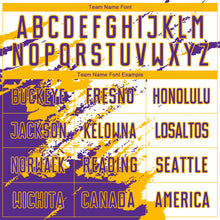 Load image into Gallery viewer, Custom White Purple-Gold Abstract Fragment Art Splash Sublimation Soccer Uniform Jersey