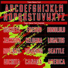 Load image into Gallery viewer, Custom Black Red-Neon Green Abstract Fragment Art Splash Sublimation Soccer Uniform Jersey