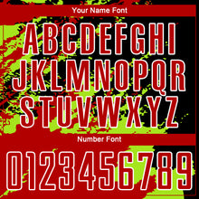 Load image into Gallery viewer, Custom Black Red-Neon Green Abstract Fragment Art Splash Sublimation Soccer Uniform Jersey