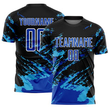 Load image into Gallery viewer, Custom Black Thunder Blue-Sky Blue Abstract Fragment Art Splash Sublimation Soccer Uniform Jersey
