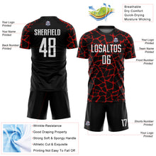 Load image into Gallery viewer, Custom Black White-Red Abstract Network Splash Sublimation Soccer Uniform Jersey
