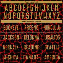 Load image into Gallery viewer, Custom Black Old Gold-Red Abstract Network Splash Sublimation Soccer Uniform Jersey