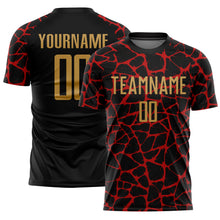 Load image into Gallery viewer, Custom Black Old Gold-Red Abstract Network Splash Sublimation Soccer Uniform Jersey