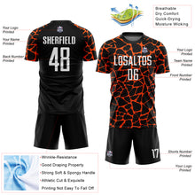 Load image into Gallery viewer, Custom Black White-Orange Abstract Network Splash Sublimation Soccer Uniform Jersey