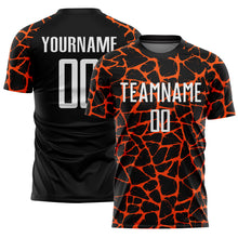 Load image into Gallery viewer, Custom Black White-Orange Abstract Network Splash Sublimation Soccer Uniform Jersey