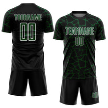 Load image into Gallery viewer, Custom Black Green-White Abstract Network Splash Sublimation Soccer Uniform Jersey