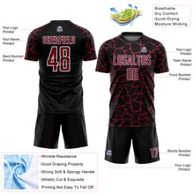 Load image into Gallery viewer, Custom Black Crimson-White Abstract Network Splash Sublimation Soccer Uniform Jersey