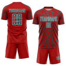 Load image into Gallery viewer, Custom Red Teal-White Abstract Network Splash Sublimation Soccer Uniform Jersey