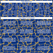 Load image into Gallery viewer, Custom Royal Old Gold-White Abstract Network Splash Sublimation Soccer Uniform Jersey